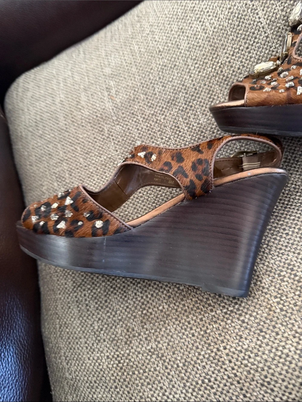 Reba Brown Leopard Jeweled Slingback Heels